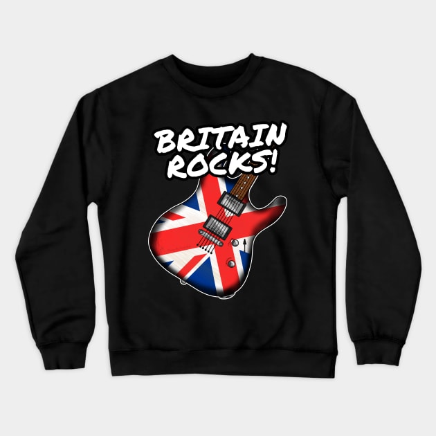 UK Flag Guitar Britain Rocks Electric Guitarist Crewneck Sweatshirt by doodlerob